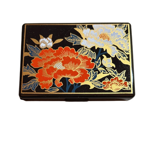 Floral Lacquer Tissue Case with Makeup Mirror - Black and Gold
